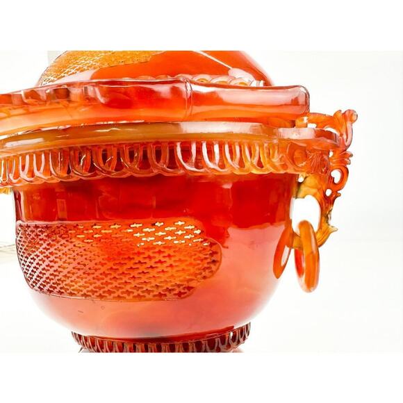 Qing Dynasty Chinese Carved Carnelian Agate Censor with Cover - Picture 3 of 6